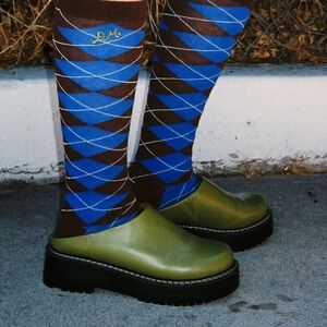 Matisse Lena Chunky Olive Green Leather Platform Mules